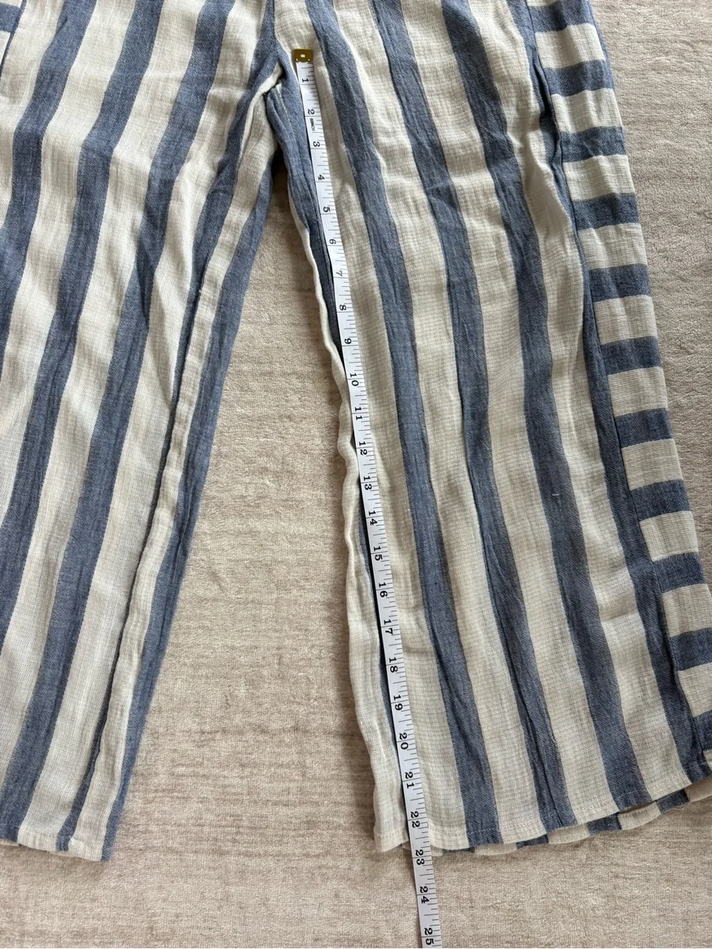 THML Women’s Blue and White Striped 100% Cotton Pants Size Medium